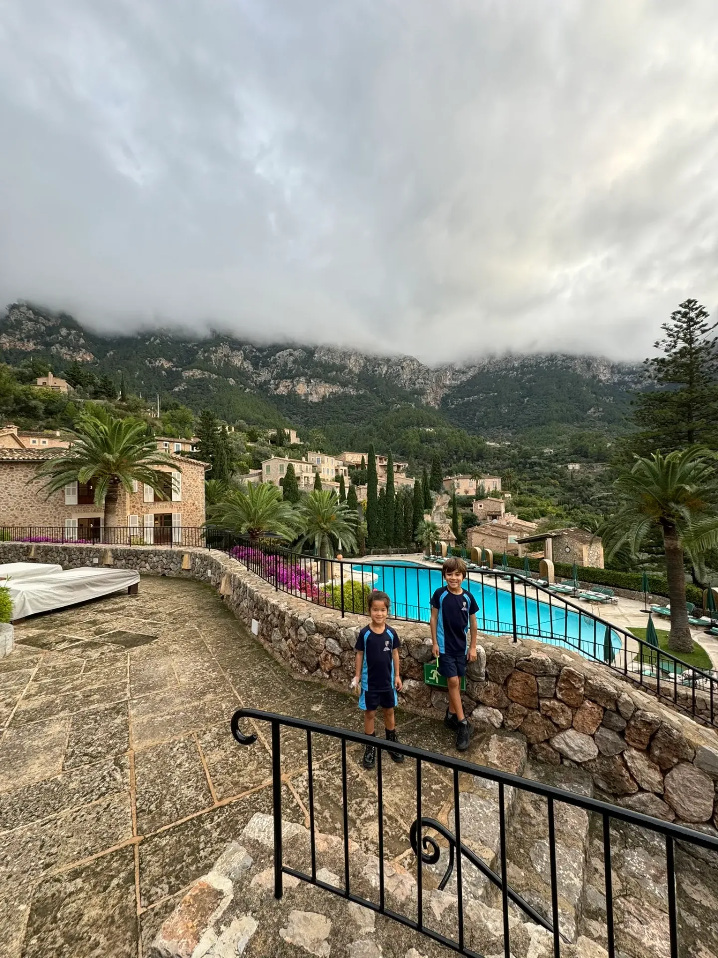 Kids in school uniforms in the Tramuntana mountains
